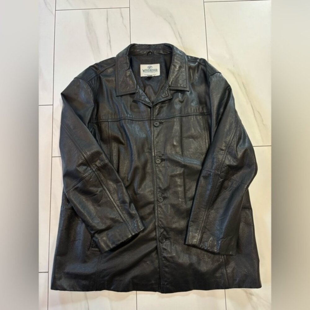 Black Leather button down oversized Shacket coat men’sXXL - Hailey Bieber inspo